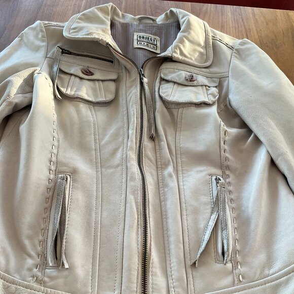 Object Sofia Leather Jacket - Off White - Picture 2 of 15